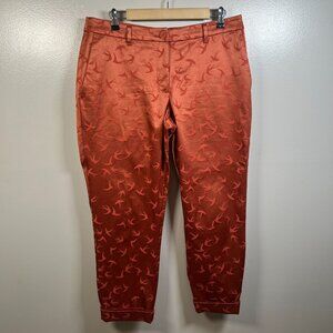 Wildfang Orange Jacquard Bird-Pattern Trousers
